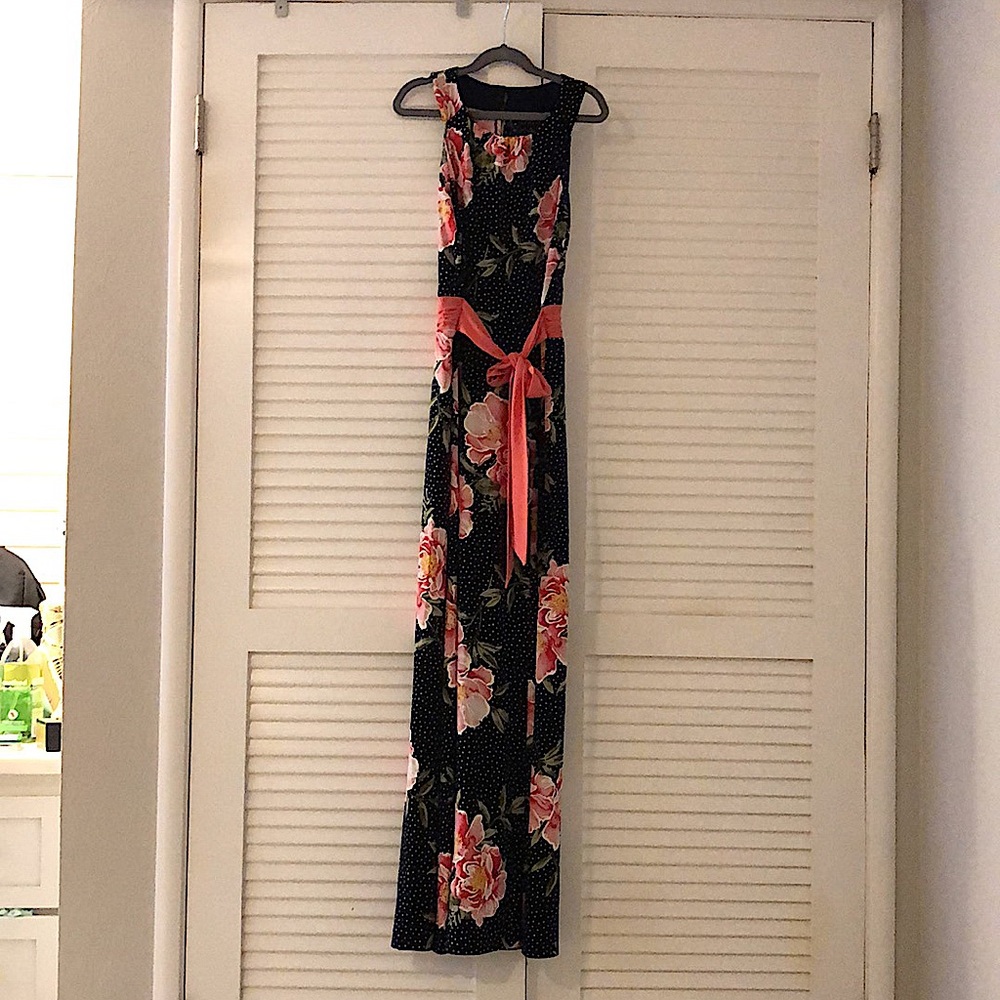en focus studio black with pink flower maxi dress END OF SUMMER SALE